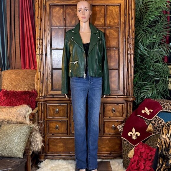 Levi Strauss & Co. Dark Green Stretch Faux Leather Motorcycle Jacket - Picture 5 of 14